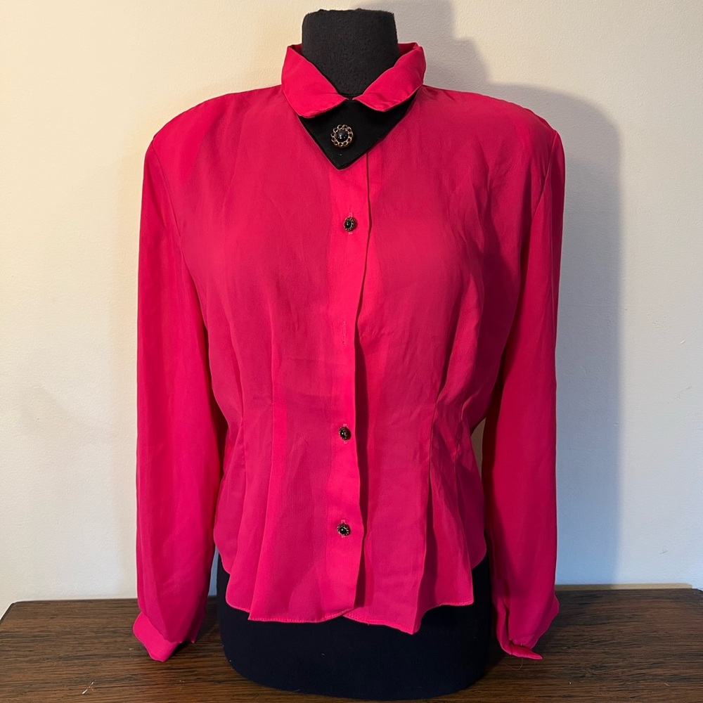 Ellen D hot pink vintage blouse
